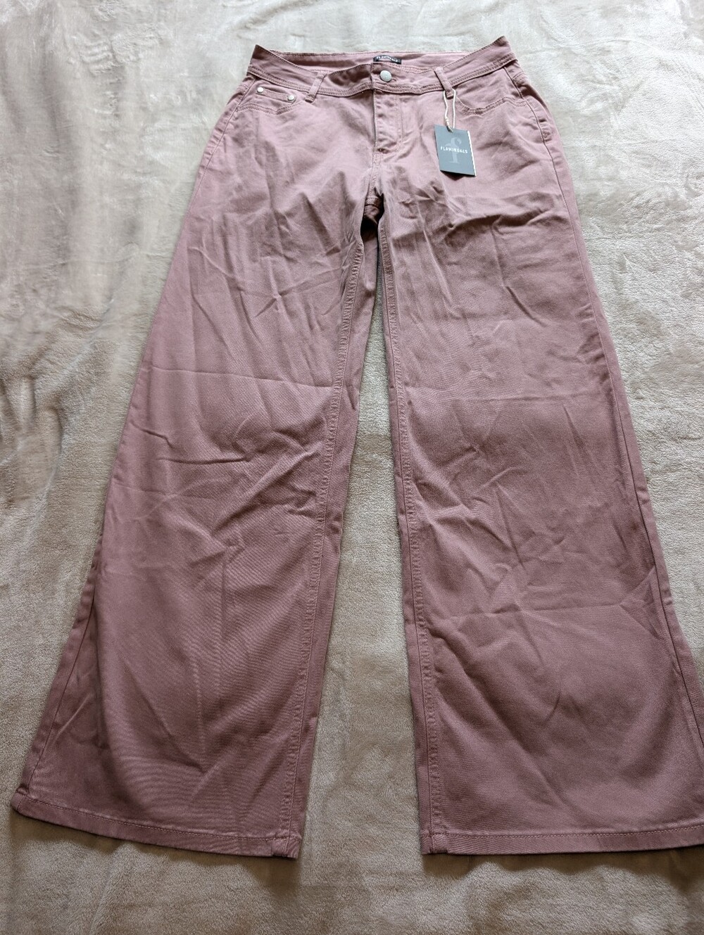Flamingals Solid High Rise Flare Bottom Pink Pants NWT Large - Picture 4 of 11